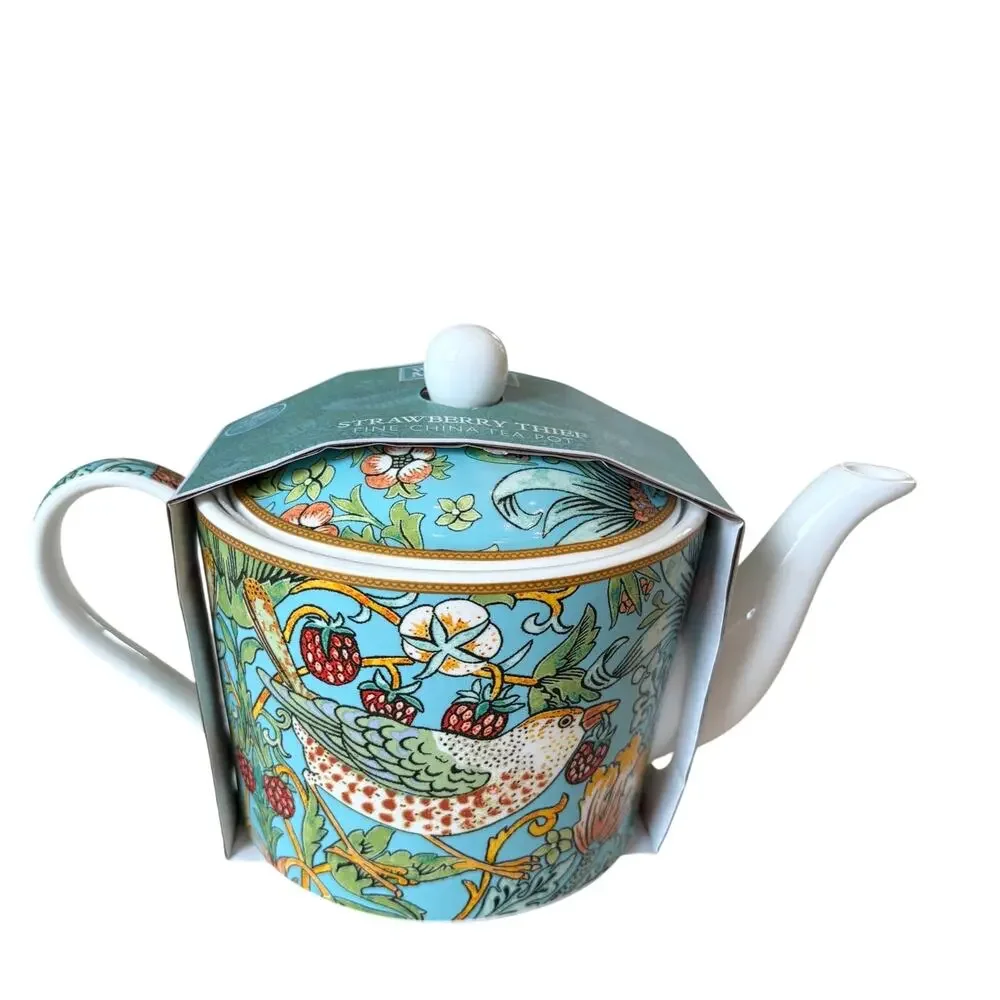 William Morris Strawberry Thief Fine Porcelain Teapot NEW